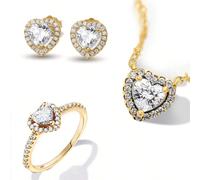 1 Pezzo Collana in Argento Puro, 1 Paio di Orecchini in Argento Puro e 1 Pezzo Anello in Argento Puro Set Gioielli, Design Ipoallergenico con Forma a Cuore Passionale ed Elementi d'Amore, Abbinato a C