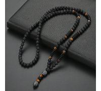 1 pezzo Collana in pietra grezza nera vulcanica vintage e occhio di tigre giallo naturale per uomo, adatta per l'uso quotidiano Tagli UnicaPietra