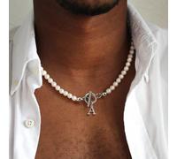 1 pezzo Collana nuova classica con chiusura a moschettone con 26 iniziali e perle finte da 6mm, per uomo L,M,S,H,A,T,O,X,B,C,D,E,F,G,I,J,K,N,P,Q,R,U,V,W,Y,ZPietra