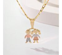 1 Pezzo Collana Pendente In Rame Placcato A Tre Colori Inciso 3d Con Un Ragazzo E Una Ragazza Che Si Tengono Per Mano, Elegante E Semplice Adatta Per Regali, Coppie, Amici, Uso Quotidiano E Feste Tagl