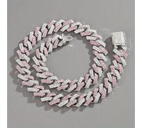 1 pezzo Collana per uomo a maglie con pietre di vetro di colore argento, rosa e blu - stile Miami con chiusura a scatola - gioiello hip hop 40 cm,50 cm,45 cm,55 cm,60 cm,Bracciale 20 cm/8 polliciLega 