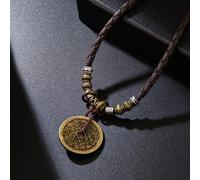 1 pezzo Collana regolabile da uomo con ciondolo in rame a moneta, con perline e in pelle intrecciata PU Tagli UnicaPoliuretano