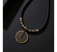 1 Pezzo Collana regolabile da uomo in pelle intrecciata PU con ciondolo di moneta in rame Tagli UnicaPoliuretano