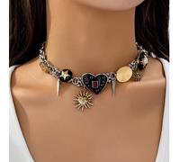 1 pezzo Collana retrò con pendenti multipli in lega di stile hip hop e punk, adatta per uso quotidiano Lega di zinco