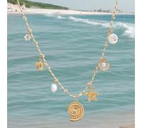 1 pezzo Collana stile bohémien intrecciata, con pendente a fiore dell'oceano bianco, tartaruga, perla , conchiglia, stella marina, goccia d'olio, conchiglia a ventaglio Tagli UnicaLega di zinco