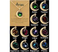 1 pezzo Collana vintage con 12 segni zodiacali e pendente a forma di luna, collana regalo con carte zodiacali per feste/compleanni Ariete,Toro,Gemelli,Cancro,Leone,Vergine,Bilancia,Scorpione,Sagittari
