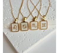 1 Pezzo Collana Zodiac Segno Dello Zodiaco Conchiglia, Ciondolo Quadrato In Acciaio Inossidabile Con Conchiglia Bianca, Perfetto Per Le Donne Ariete,Toro,Gemelli,Cancro,Leone,Vergine,Bilancia,Scorpion