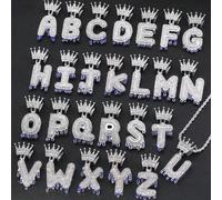 1 pezzo Collane unisex nuovo stile corona & 26 inglese pendente a goccia completamente con strass L,M,S,H,A,T,O,X,B,C,D,E,F,G,I,J,K,N,P,Q,R,U,V,W,Y,ZLega di zinco