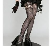 1 pezzo Collant in rete asimmetrica e traforata, calze nere trasparenti e sexy per donne, stile vintage americano distressed, gotico punk asimmetrico, vintage Y2K, edgy goth streetwear Tagli UnicaHall