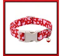 1 pezzo Collare regolabile per cani di vari colori con stampe stile San Valentino, adatto per cani piccoli/medi/grandi, motivo a cuori rossi/rosa, con ciondolo a forma di cuore in metallo, fibbia a sg