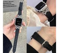 1 pezzo compatibile con cinturino per , cinturino da donna in pelle nera con borchie in metallo e fiocco tempestato di diamanti, compatibile con 38/40/41/42/44/45/49/46mm, compatibile con S10/Ultra 3/