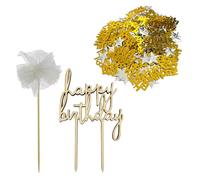 1 pezzo con inserti in pizzo Happy Birthday, 1 confezione di coriandoli con paillettes, decorazioni per torte da panetteria, bandiere per cupcake, decorazioni per torte di fate, è una decorazione per