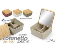 1 Pezzo Contenitore con Specchio in Plastica e Bamboo 14 x 7 cm 4 Colori