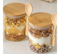 1 pezzo Contenitore in plastica sigillato, barattolo per spezie, tazza per fiocchi d'avena, ciotola per insalata, barattolo per fiocchi d'avena con coperchio e cucchiaio - Adatto per semi di chia, yog