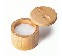 1 pezzo Contenitore per sale e spezie in bambù con coperchio magnetico girevole e cucchiaino, scatola organizer in bambù per conservare sale, pepe, spezie, zucchero, 6oz Pentola di bambù con cucchiaio