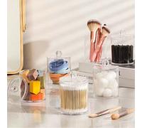 1 pezzo Contenitore portacotton fioc con coperchio in plastica, contenitore per medicinali trasparente, scatola portaoggetti da bagno, per conservare cotton fioc, cotton pad, filo interdentale, baratt