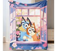 1 pezzo Coperta in flanella Bluey - La prima scelta per la decorazione della stanza, super morbida, leggera, con stampa a cartoni animati, Bluey che lascia andare il palloncino, Bluey in primavera, pe