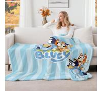 1 pezzo Coperta in flanella di Bluey - Perfetta per la decorazione della stanza, ultra morbida, leggera, con stampa a cartoni animati che include Bluey che lancia palloncini, Bluey e mamma, ottima per