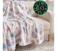 1 pezzo Coperta per bambini che brilla al buio con stampa unicorno e arcobaleno, coperta in flanella stile principessa per ragazze, adatta per tutte le stagioni, perfetta anche per San Valentino 100*1