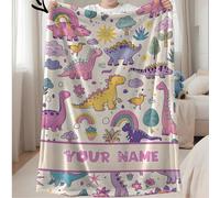 1 pezzo Coperta personalizzabile con testo per famiglia, coperta a tema dinosauro, coperta a motivo dinosauro, coperta commemorativa. Adatta come regalo per ragazze, ragazzi, adulti, San Valentino, le