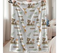 1 pezzo Coperta personalizzabile con testo per la famiglia, coperta personalizzata con motivi di orso, volpe, cervo, procione e testo, coperta commemorativa, adatta per ragazze, ragazzi, adulti, San V