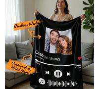 1 pezzo Coperta personalizzata con codice musicale per coppie, coperta da lancio personalizzata con foto e canzone d'amore preferita, regalo coperta per la fidanzata, per l'ufficio Copriletto 47,2 pol