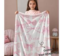 1 pezzo Coperta personalizzata per bambini con fiocco rosa, motivo farfalla ad acquerello, in morbido flanella, disponibile in varie misure, ideale per la decorazione e il gioco nella stanza delle bam