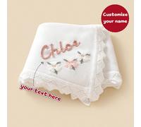 1 pezzo Copertina per neonato lavorata a mano personalizzabile, ricamo floreale delicato, bordo ondulato romantico, morbida e semplice, adatta per tutte le stagioni, bambini, multifunzionale, decorati