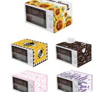 1 pezzo Copri microonde, materiale in lino, motivo con cuori, scarabocchi, api, lavanda, fiocchi e girasoli, anti-polvere e anti-macchia, decorazione per la cucina, forniture per la casa, decorazione 