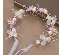 1 pezzo Copricapo da damigella d'onore, corona di fiori in stile coreano principessa Mori, adatta per matrimoni, feste, cerimonie formali, decorazione per capelli, fascia con fiori, perle sintetiche, 