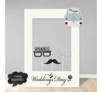 1 pezzo Cornice elegante bianca per cabina fotografica da matrimonio, sfondo per foto di matrimonio, decorazioni nuziali felici, perfetto per sposa e sposo, damigelle, foto di gruppo per matrimoni, de