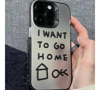 1 pezzo Cornice per lenti con frase in inglese "Voglio tornare a casa" in colore argento-nero, rivestimento elettrolitico, compatibile con custodia per telefono Apple, impermeabile, antiurto, anti-gra