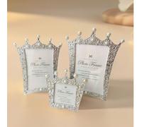 1 pezzo Cornice portafoto a forma di corona, 3", 6", 7" con perle e strass, in plastica con supporto (carta fotografica spedita casualmente) 7.6*7.6,10.2*15.2,12.7*17.8,UN INSIEME,2015-46/2 articoli,2