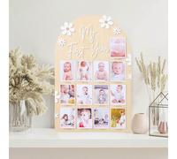 1 pezzo Cornice portafoto per bambini, bacheca in legno per foto dei traguardi del primo anno del neonato, personalizzabile per 12 mesi di foto, adatto per bambino, bambina, festa di nascità, decorazi