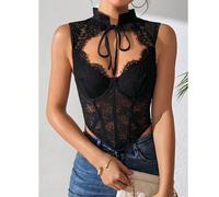 1 pezzo Corsetto top con inserti in pizzo e motivo a lisca di pesce, modellante vita CONSIGLI PER LA TAGLIA: Per un effetto modellante ottimale, l'indumento deve essere stretto intorno al tuo corpo. S