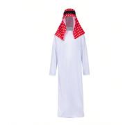 1 pezzo Costume da sceicco mediorientale per adulti, outfit da cosplay da principe di Dubai unisex, sciarpa rossa da palcoscenico stile arabo saudita, abito da festa bianco primaverile L,M,S,XLTessuto