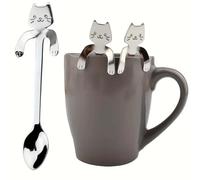 1 pezzo Cucchiaino di forma di gatto in acciaio inossidabile per caffè, dessert, gelato e snack piccoli, articoli per la cucina/forniture scolastiche per il ritorno a scuola Tagli UnicaAcciaio al carb