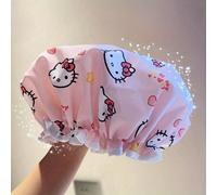 1 pezzo Cuffia da doccia carina e a tema Hello Kitty, di alta qualità, impermeabile, resistente agli oli e ai fumi, con doppio strato spesso, adatta per uso domestico rosaLetterePolipropilene