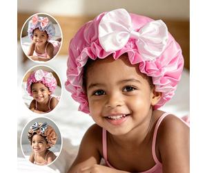 1 pezzo Cuffia in raso con grande fiocco per bambine, cuffia elastica da notte per la cura dei capelli ricci, uso quotidiano in camera da letto 3-6Y,2-4 anniPoliestere
