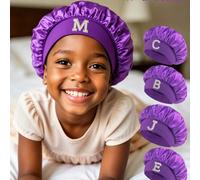 1 pezzo Cuffia in raso liscio con 26 lettere per bambini piccoli, alla moda e comoda, cappello per dormire traspirante e antiscivolo, cappello per la cura quotidiana dei capelli 3-8Y,9-16 anniGraficoP