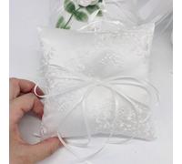1 pezzo Cuscino ad anello con decoro in pizzo quadrato, cuscino portafede bianco per matrimonio, semplice collezione con fiocco grande, supporto per l'anello da portatore per cerimonia di matrimonio, 
