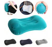 1 pezzo Cuscino gonfiabile multifunzionale verde, pieghevole e portatile, cuscino da viaggio per il collo del tipo premuto, per un sonno confortevole ovunque, forniture per il riposo in viaggio, acces