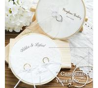 1 pezzo Cuscino per anelli da matrimonio in pizzo personalizzato, portafedi personalizzato con incisione di nome e data, fiocco di perle, cuscino rotondo rustico ed elegante, espositore per anelli mul