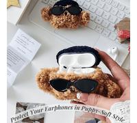 1 pezzo Custodia carina per telefono, nuova custodia creativa per AirPods 4 con cappello blu scuro peloso e cane marrone, custodia per AirPods 3 con cane con occhiali da sole cool, custodia per AirPod