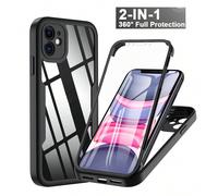 1 pezzo Custodia corpo intero 2 in 1 nera con protezione schermo frontale trasparente integrata, bordo morbido in TPU + piastra posteriore rigida in PC, custodia per telefono a blocchi di colore compa