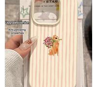 1 pezzo Custodia morbida per telefono con texture di litchi, antiscivolo e antiurto, con motivo vintage bianco e rosa a forma di cane carino, compatibile con telefoni Apple, regalo di primavera per co