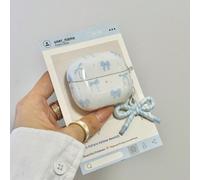 1 pezzo Custodia per auricolari IMD con base bianca e fiocco blu con ciondolo compatibile con Samsung Galaxy Buds Pro/2/2pro/Buds Live/Buds FE/Buds Core2025/Buds 3/3 Pro/Buds 3 FE/Buds 4/4 Pro Custodi
