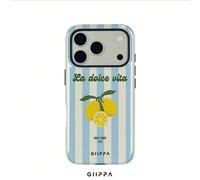 1 pezzo Custodia per telefono 17 Pro Max con motivo a righe blu e bianche e limoni, compatibile con 16 Pro Max, 15 Pro Max, 14 Pro Max, custodia per telefono di stile coreano e divertente, compatibile