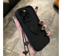 1 pezzo Custodia per telefono a forma di cuore minimalista nera 3D, compatibile con Apple 17/16/15/14/12/13 Pro Max, Honor X7 S26-20 A56 5G, con protezione completa del corpo e cinturino da polso con 