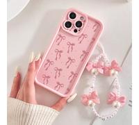 1 pezzo Custodia per telefono alla moda con motivo a pois e fiocco con perle finte, cinturino da polso con fiocco, rosa, occhio malocchio, scala con glitter, anti-caduta e anti-scivolo, compatibile co